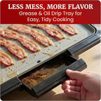 Elite Gourmet 10" x 20", Electric Griddle, Large PFAS-Free Ceralast™ Ceramic Non-Stick Surface Cool-touch Handles, Removable/Adjustable Thermostat, Easy to Clean Removable Grease Tray, Black/Grey