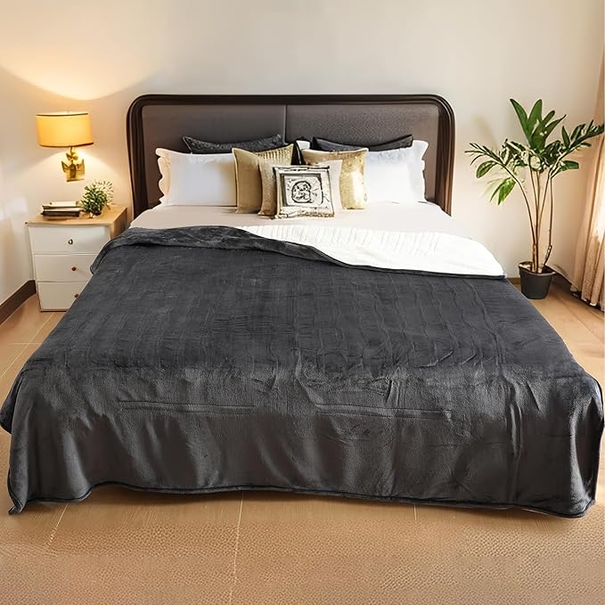 Electric Heated Blanket King Size - 90"x100", Soft Flannel Heating Blanket, 10 Heating Levels, 1-12 H Auto Shut Off, Breathable Warm and Washable for Bed, Dark Grey