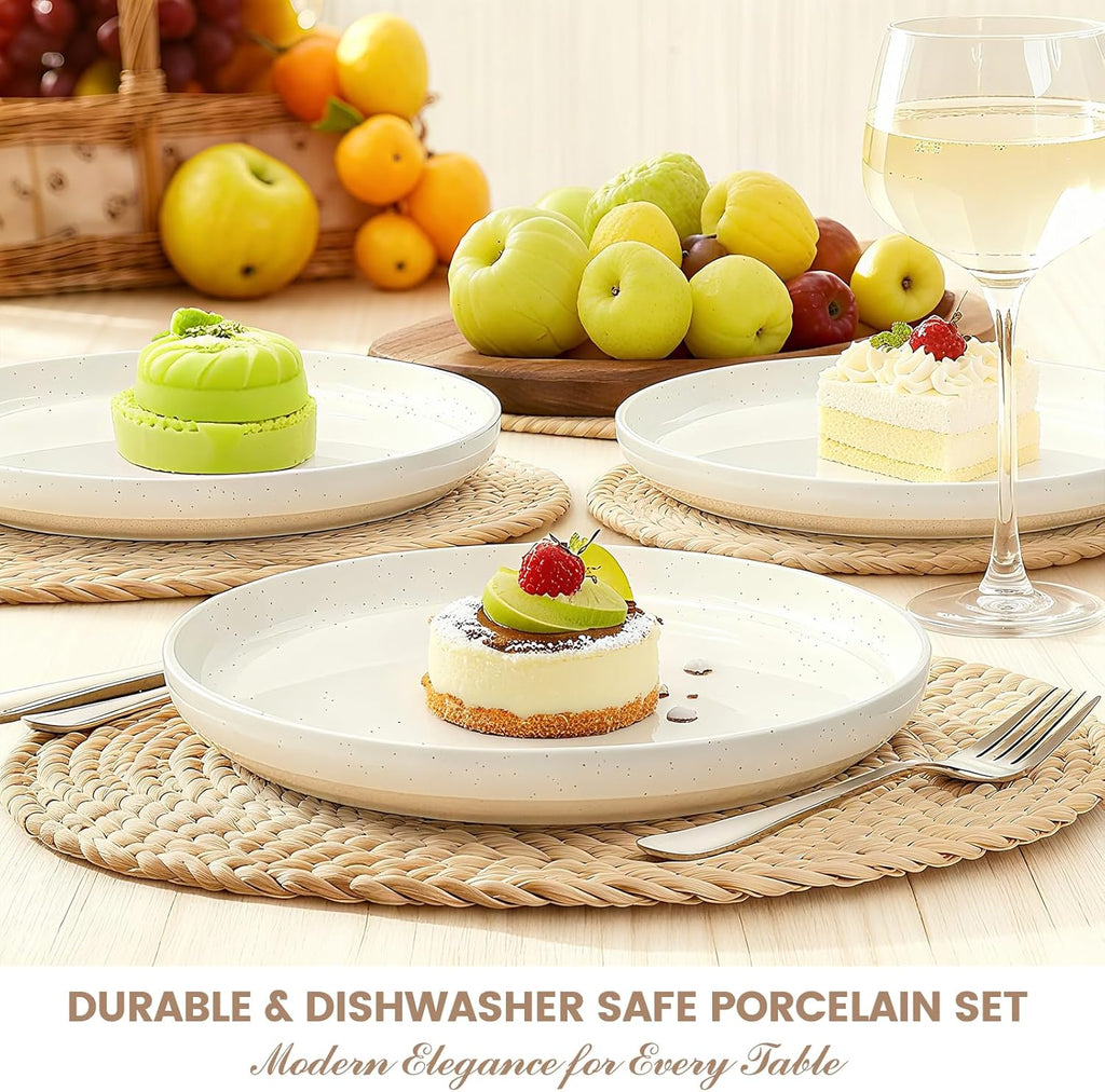 Umite Chef 12 Piece Ceramic Dinnerware Set for 4 – Cream White Plates & Bowls