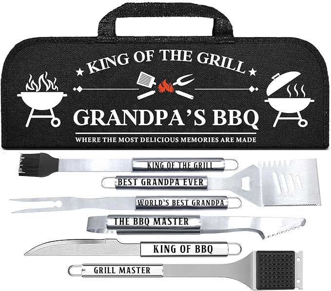 Grandpa Gifts from Grandkids, Grandpa Chritmas Grilling Accessories Gift, Heavy Duty Stainless Steel Grill Set BBQ Grill Tools for Outdoor Grill with Aluminum Case, Grill Utensils Set on Birthday(Bag)