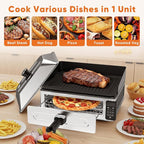 OLIXIS Electric Grill Indoor for Steak and Veggies, Smokeles Griddle with Lid for Kitchen Cooking, Countertop Oven Includes Temp Control/Grill Plate/Splash Guard/Crumb Tray, Silver