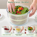 Borosilicate Glass Large Salad Spinner Vegetable Washer 5.2 Quart BPA-Free Slicer Drain with 5 Chopping Blades Dishwasher Safe Handle Washing and Dehydrating Lettuce Fruit Veggie Bowl