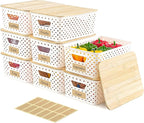 8 Pack Plastic Storage Bins with Bamboo Lids - Stackable Storage Baskets with Handle for Pantry Organizer and Storage, Plastic Containers Bins Lidded Storage Bins for Classroom Office Shelves