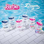 Dragon Glassware x Barbie The Movie - 16 oz Glass Cups with Lids and Straws, Set of 2 - Iced Coffee Cups with Lids - Versatile Glass Tumbler with Straw and Lid - I'm Just Ken