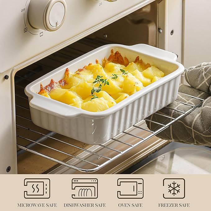 Small Casserole Dishes for Oven - 30 Oz Ceramic Baking Dish with Handles - 9x5 Rectangular Mini Bakeware for Lasagna, Au Gratin, Meal Prep - Portion Control & Personal Serving, Set of 2