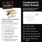BLAZIN' GRILL Baskets for Outdoor Grill | 2 Grilling Baskets with Detachable Handle | Grill Baskets for Outdoor Grill with BBQ Gloves | Barbecue Grill Set for Vegetables, Seafood & Meat | Fish Grill Basket
