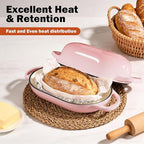 Enameled Cast Iron Sourdough Bread Oven, Dutch Oven for Bread Baking, - incl. Sourdough Bread-Baking Supplies like Banneton Bread-Proofing Basket - 5QT Loaf Cast Iron Bread Pan-Making Kit Pan, Pot, Sour Sough Tools, Lame (Pink)