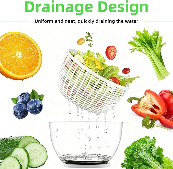 Salad Spinner, Lettuce Spinner with Push-Button Lid and Non-Slip Base, Vegetable & Fruit Washer Bowl, Efficient Spin Dryer and Strainer for Salad Greens and Fruits (6.3QT)