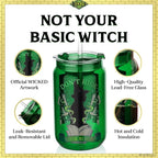 Dragon Glassware x Wicked 16 oz Drinking Glasses Set of 2 - Glass Cups with Lids and Straws - Iced Coffee Cups with Lids - Reusable Glass Tumbler with Straw and Lid - Enchanted