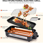 Pukomc Electric Indoor Grill,2 in 1 Indoor Grills for Kitchen with Grill Net & Non-Stick Cooking Removable Plate, Temperature Control, Dishwasher Safe, 1700W Black