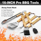 Grandpa Gifts from Grandkids, Grilling Gift Heavy Duty Wooden BBQ Grilling Accessories Kit, Thick Stainless Steel Grill Utensils with Non-Slip Handle Tools in Portable Bag on Christmas