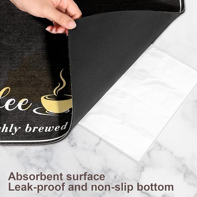 CooRug Absorbent Coffee Mat, Fashion Dish Drying Mat for Kitchen Counter Coffee Bar Accessories Espresso Machine Dish Rack 17" x 32" Black