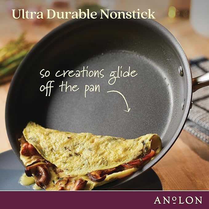 Anolon Advanced Home Hard Anodized Nonstick Divided Grill and Griddle Pan, 12.5 Inch, Bronze