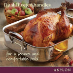 Anolon Triply Clad Stainless Steel Roaster / Roasting Pan with Rack - 17 Inch x 12.5 Inch, Silver