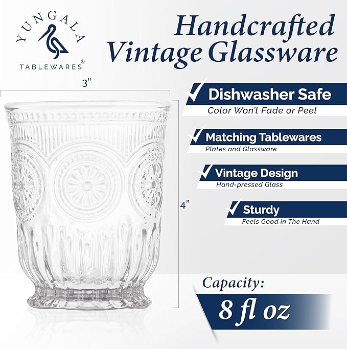 Yungala Clear Small Drinking Glasses Set of 6 Vintage Hobnail 8 oz