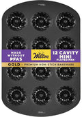 Wilton Gold Non-Stick Bakeware Mini Fluted Pan - Baking Pan for Mini Bundt Cakes, Donuts & More - Made Without PFAS & Scratch Resistant - Offers Even Heat Distribution - 16.5 x 11 Inch, 12-Cavity