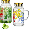 Buaic Glass Pitcher with Lid and Handle,2 PACK 68 oz/2 Liter Vintage Hand Painted Butterfly Design Fridge Water Pitcher, Borosilicate Glass Water Carafe for Hot/Cold Water Iced Sun Tea,Heat Resistant