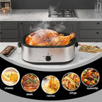 18Qt Turkey Roaster Oven Buffet with Self-Basting Lid, 1450W Electric Roaster Pan with Cool-Touch Handles, Stainless Steel Roaster Oven with Removable Pan and Rack, Silver