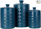 10 Strawberry Street Diamond Embossed Ceramic Kitchen Canister Set, Set of 3, Diamond Blue
