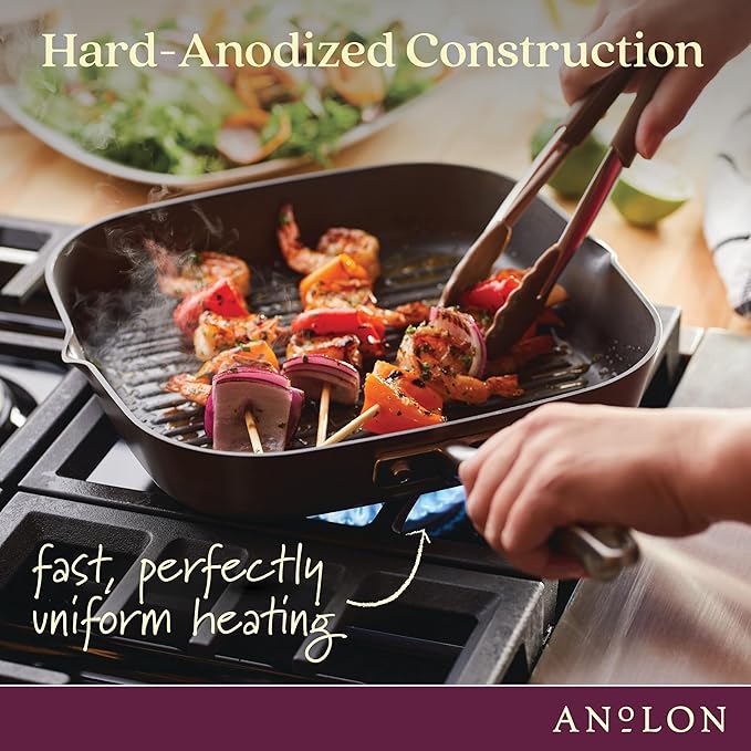 Anolon Advanced Home Hard Anodized Nonstick Deep Square Griddle Pan/Grill, 11 Inch, Bronze