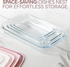 COOK WITH COLOR 8 PC. Glass Baking Dish Set with Lids - Deep Casserole Dish, Glass Food Container, Oven, Freezer and Microwave Safe, Clear Container, Pink