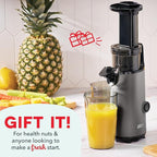 DASH Deluxe Compact Masticating Slow Juicer, Easy to Clean Cold Press Juicer with Brush, Pulp Measuring Cup, Frozen Attachment and Juice Recipe Guide - Graphite