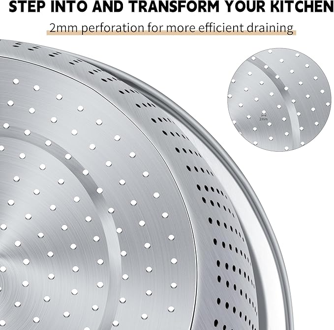Colander 304 Stainless Steel 4-quart with Mixing Bowls, Strainer for Kitchen Food For washing vegetables, fruit, rice, Dishwasher Safe. (2PC)