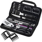 ROMANTICIST 27pcs Heavy Duty Grilling Gifts for Men Dad Fathers Day, Extra Thick BBQ Accessories Tools Set, Stainless Steel Grill Utensils Kit with Meat Claws, Canvas Bag for Outdoor Camping Black
