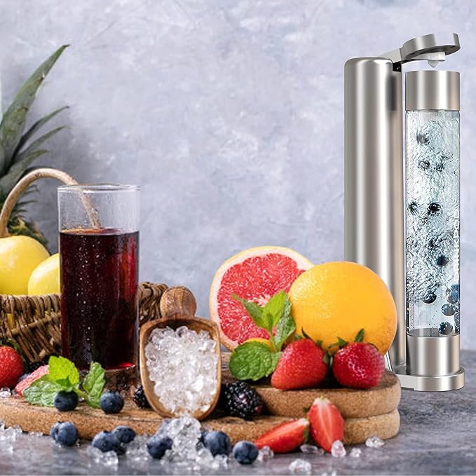 Fizzpod Home Soda Maker Sparkling Water Carbonator With 3 Bottles and 2 Bottle Brushes (Silver)