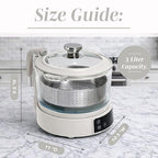 COOK WITH COLOR 3L Glass Mini Low Carb Rice Cooker – Holds 2 Cups Raw/Makes 6 Cups Cooked with Auto Lift Filter Basket, Hotpot & Steamer for Rice, Grains, Digital Panel with Keep Warm, Cream