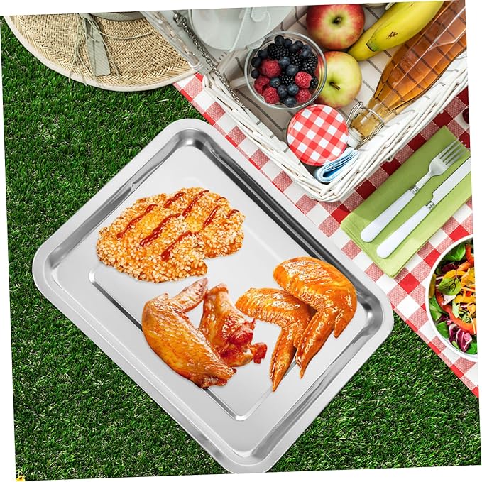 Cabilock Stainless Steel Baking for Toaster Ovens Rectangular Pan for Steaming Grilling Roasting Easy to Clean with Smooth Edges for Handling Baking Tray for Versatile Cooking