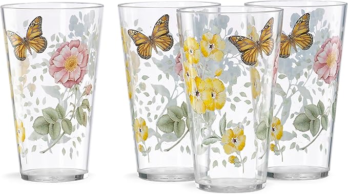 Lenox 866239 Butterfly Meadow Acrylic 4-Piece Highball Set, 20 oz, Acrylic NOT GLASS