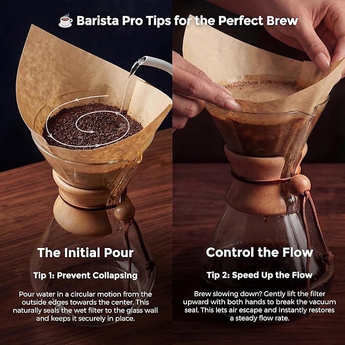AGOGO Pour Over Coffee Maker Glass with 50pcs Paper Filters -for Home, Office, Camping, Cafes - Easy Clean Coffee Dripper Set (Soft Towel&Brush)(34oz Classic w/Paper Filters)