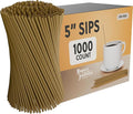 Disposable Plastic Coffee Stirrer Straw - 5 Inch Sip Stir Stick (1000, Gold)