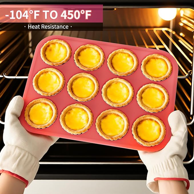 Bangp 2Pack Silicone Muffin Pans for Baking with Metal Reinforced Frame,12 Cup Regular Size Cupcake Pans,Premium Nonstick Food Grade Silicone Muffin Tray for Muffin,Cakes,Tart,Egg Bites