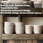 Artena Ramekins Oven Safe, Creme Brulee Ramekins, Embossed White Ceramic Ramiken, Souffle Pudding Custard Cups, Baking Dish, Dipping Bowls, Sauce Cups, Set Of 4 (Pinwheel Flower, 8 oz)