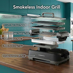 OVENTE Smokeless Indoor Grill, 1500W Electric Portable Korean BBQ Grill with One-Touch Control, LED Smart Display, Tempered Glass Lid, Two Removable Non-Stick and Dishwasher Safe Plates, Black SGR85B