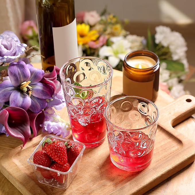 Moretoes Circle Drinking Glasses Set of 12, Mixed Glassware Set, Clear Water Glass Cups,16 Oz Highball Tumblers &12 Oz Rock Whiskey for Cocktail, Whisky and Other Beverages