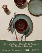 Pokini 16 Piece Double Bowl Dinnerware Sets with Pasta Bowls, Highly Chip and Crack Resistant Plates and Bowls Sets, Natural Earthyware Ceramic Dishware Sets, Service for 4 Sage Green