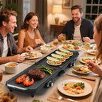 Sunvivi Large Electric Griddle 38'' x 9'', 1600W Indoor Grill with 2 Adjustable Temp Knobs, Even Heating, Nonstick Plate, Foldable Electric Grill Pan Indoor with Drip Tray, Easy to Clean