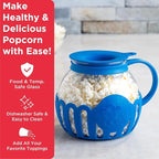 Ecolution Patented Micro-Pop Microwave Popcorn Popper with Temperature Safe Glass, 3-in-1 Lid Measures Kernels and Melts Butter, Made Without BPA, Dishwasher Safe, 3-Quart, Blue