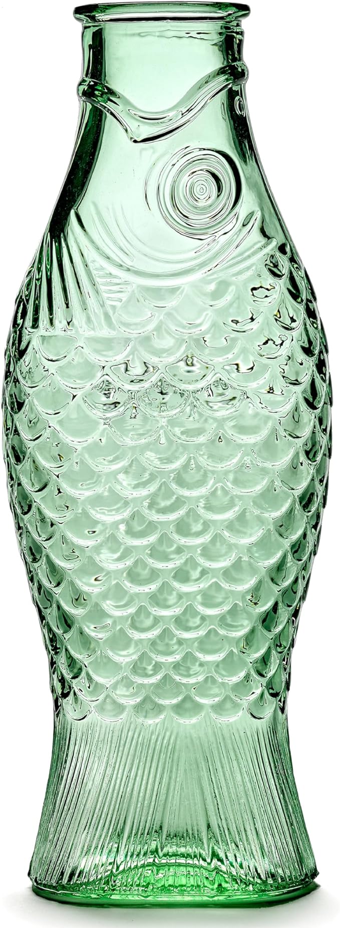 Serax Glass Water Pitcher | Fish & Fish glassware by Paola Navone | Wine Carafe Decanter 28.74 fl oz | Clear Green Bottle Container for hot & cold Drinks | Fridge Beverage Dispenser, Suitable as Vase