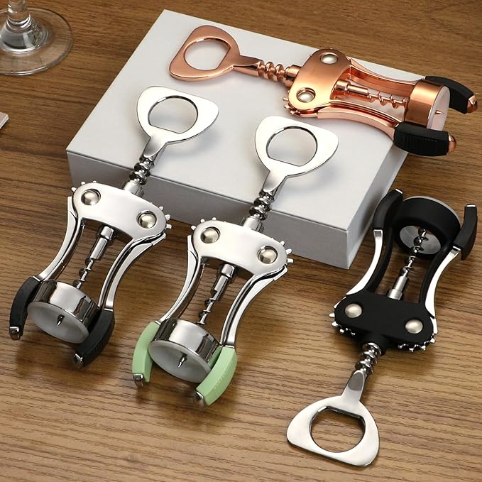 KORCCI Wine Opener, Heavy-Duty Zinc Alloy Wing Corkscrew, Premium Beer Bottle Opener, Multifunctional Wine Accessories with Ergonomic Handle and Sharp Screw, for Kitchen, Bar, Restaurant (BOX)