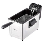Amazon Basics 3.2-Qt (3.0L) Electric Deep Fryer with Adjustable Temperature Control, Easy Draining Basket, Viewing Window, Fast-Heating 1500W, Stainless Steel Exterior, Black & Silver