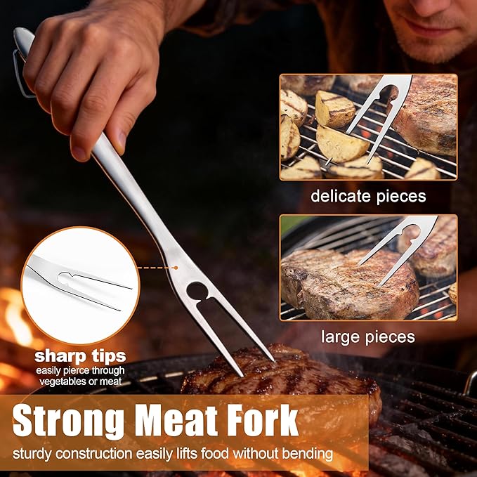 Grilling Accessories, HaSteeL 18in BBQ Grill Accessories Set of 4, Stainless Steel Grilling Tools for Outdoor Barbecue Camping, Heavy Duty Grill Spatula, Tong, Fork, Basting Brush, Gifts for Men