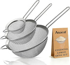 Anaeat Fine Mesh Strainers - Premium Stainless Steel Colander Sieve Sifters, with Durable Mesh and Sturdy Handle, Excellent for Sifting Dry ingredients, Flour, Pastas, Rice, Tea (3.15"+5.5"+7.87")