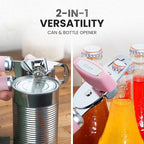 Zulay Kitchen Heavy Duty Stainless Steel Can Opener Manual with Bottle Opener - Rust Proof Manual Can Opener With Turn Knob & Comfy Soft Grip Handles - Pink