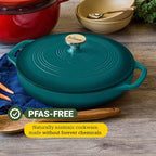Lodge Essential Enamel Braiser - Refrigerator- & Oven-Safe up to 500° F - Heat-Retaining, Induction-Safe & PFAS-Free Enamel Cookware - 3.5 Quart, Lagoon