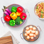 2PCS Rainbow Strainer for Kitchen, 3QT and 5QT, Stainless Steel Colander with Handle for Fruits Vegetables Cooking Food, Dishwasher Safe