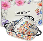 Ceramic Casserole Dishes for Oven, Hand-painted Polish Pottery Baking Dish Set of 2, 0.8QT / 2QT Porcelain Casserole Dish with Handles, Baking Pan Lasagna Pan, Gift for Family/Friend (Yellow)